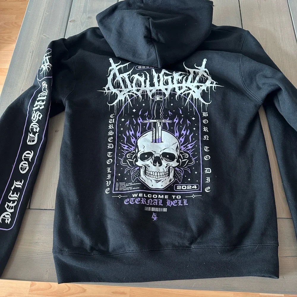 Gauged Champion Black Hoodie with White & Purple Graphic - Picture 2 of 3